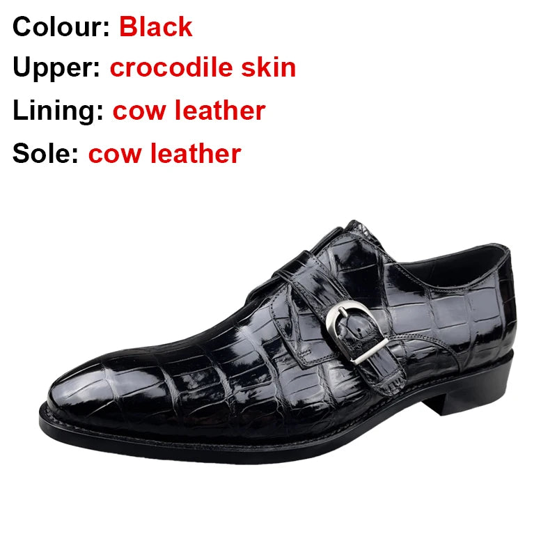 Newest Black Men Shoes Leather Comfort Slip-On High-end Handmade Men Dress Shoes Monk Strap Genuine Crocodile Leather Men Shoes