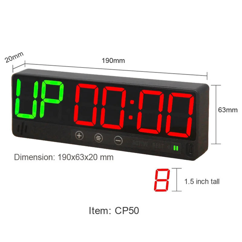 CHEETIE CP50A Small Size Rechargeable Workout Clock Count Down/Up Gym Timer Clock for Home Gym Battery Tidesmit