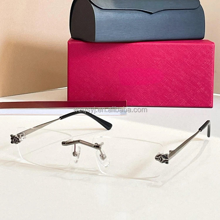 New High Quality Luxury Square Pure Titanium Anti Blue Light Myopia Glasses Frameless Designer Prescription Optical Glasses Blue