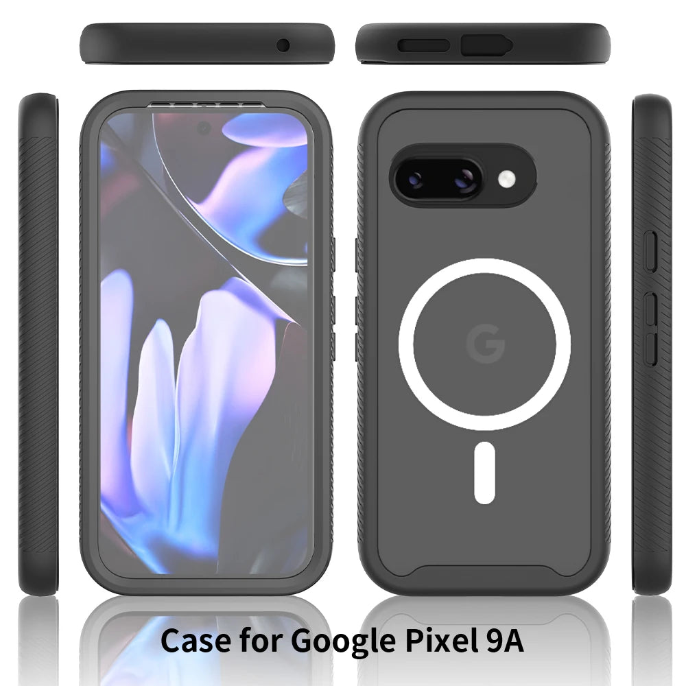 360 Full Body Protective Cover for Google Pixel 8A 9A 8 9 Pro XL PC PU Leather Screen Protector Wireless Charging Compatible Tidesmit