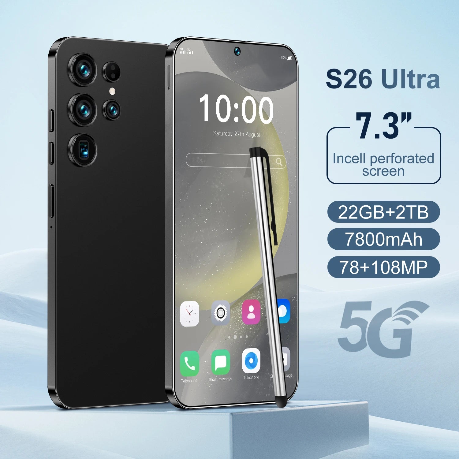 S26 Ultra Android 15 Smartphone with 22GB RAM 2TB storage 108MP camera and 144Hz display