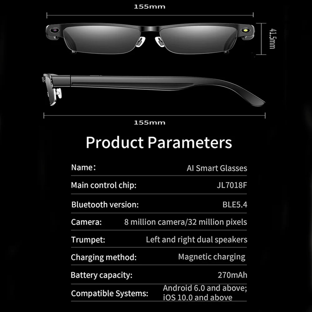 SENBONO Smart Glasses Translator L802 Recognition 8MP Video/Audio Recording Smartglasses with Camera Wifi AI Translation Tidesmit