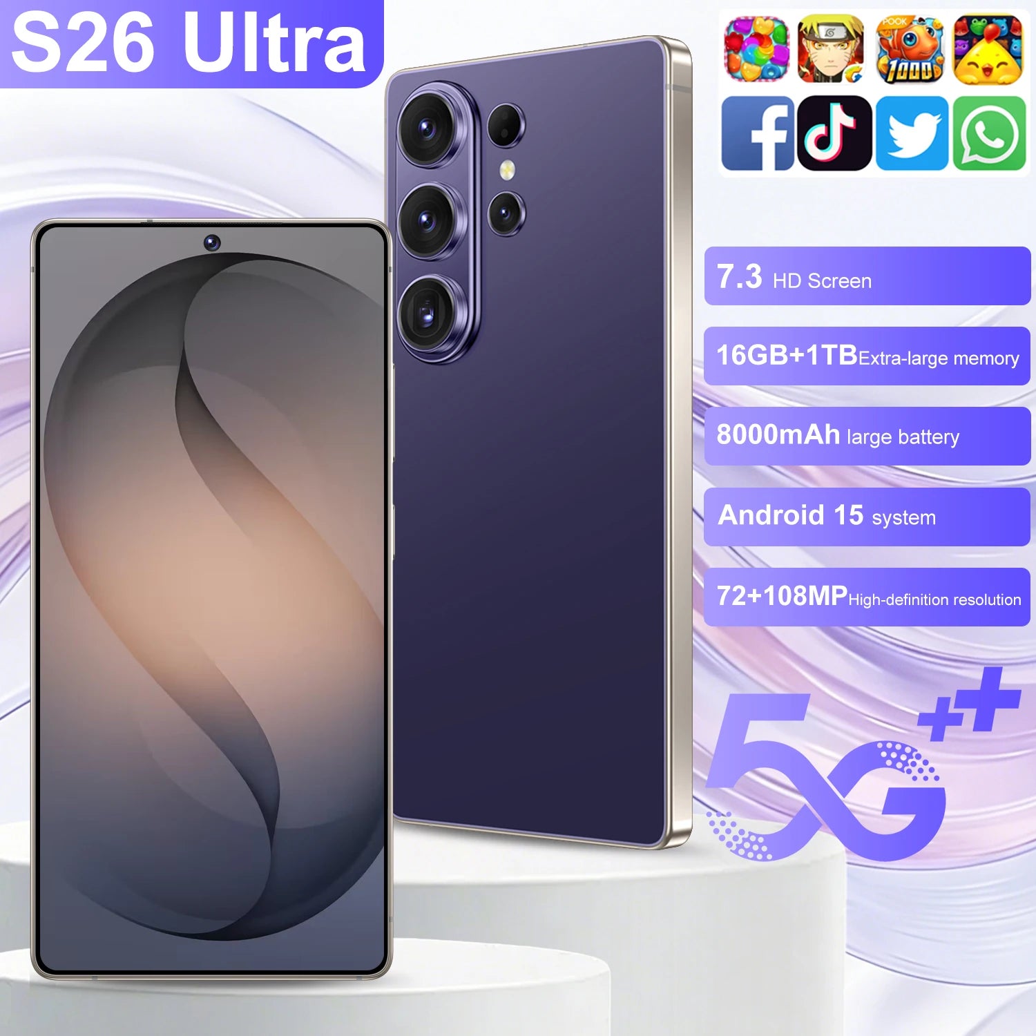Original S26 Ultra 5G smartphone 16GB 1TB dual SIM Android 15 unlocked mobile phone side profile gallery view