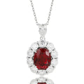 Lanphear Jewelry PT950 Platinum Four-Prong Claw Setting Necklace-Oval Cultured Ruby & Cultured Diamond for Gift, Anniversary