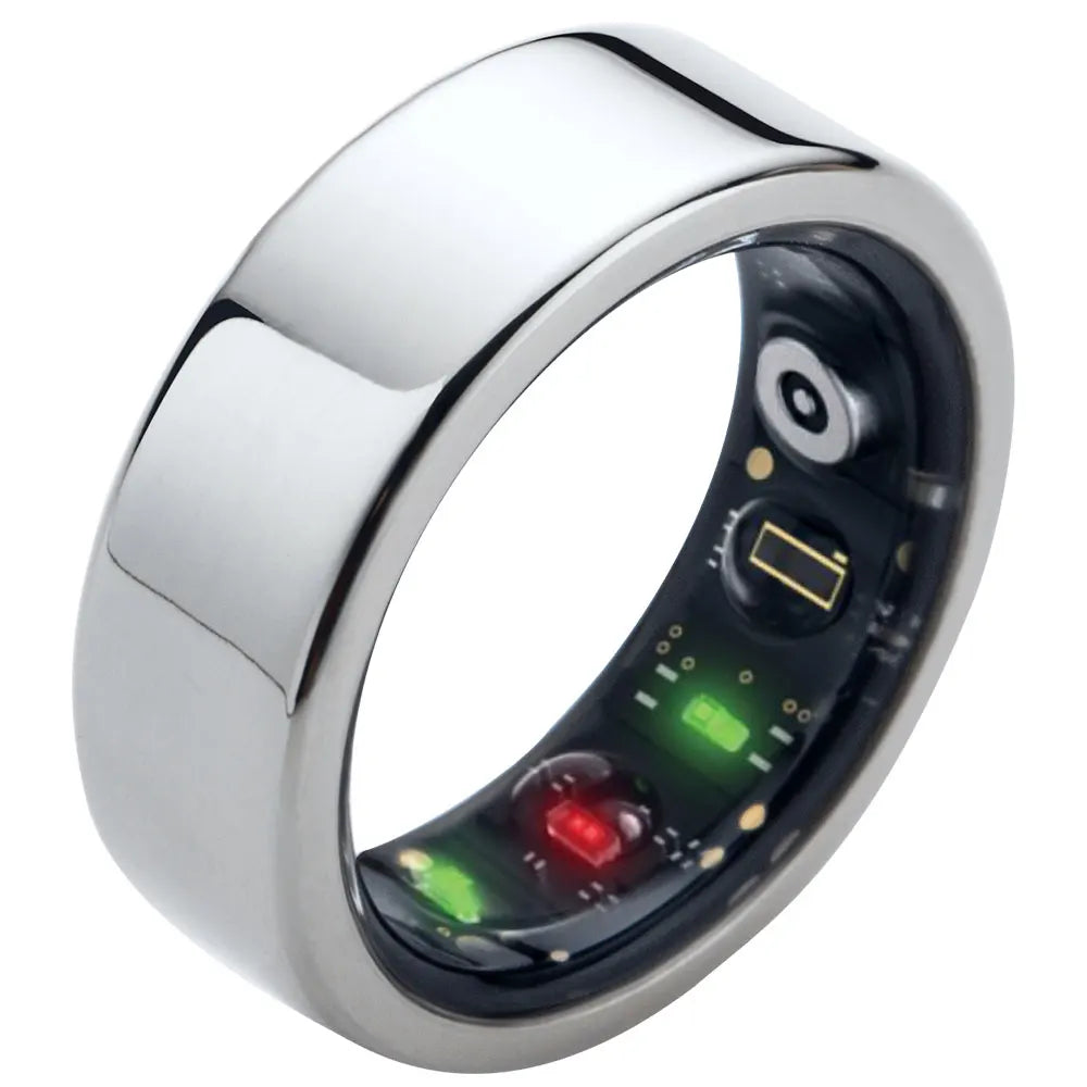 Heart Rate Monitor Smart Ring with Sleep and Fitness Tracking IOS and Android APP Control Silver Tidesmit