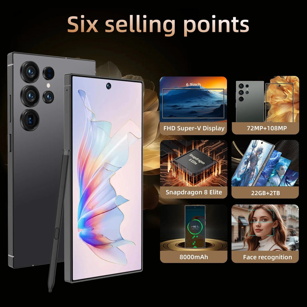 New S25 Ultra 22GB+2TB Best Selling S25 ultra 5G Smartphone 2025 New Android 15 6.9 Inch Gaming 5G WIFI S25 ultra Smart Phones Tidesmit