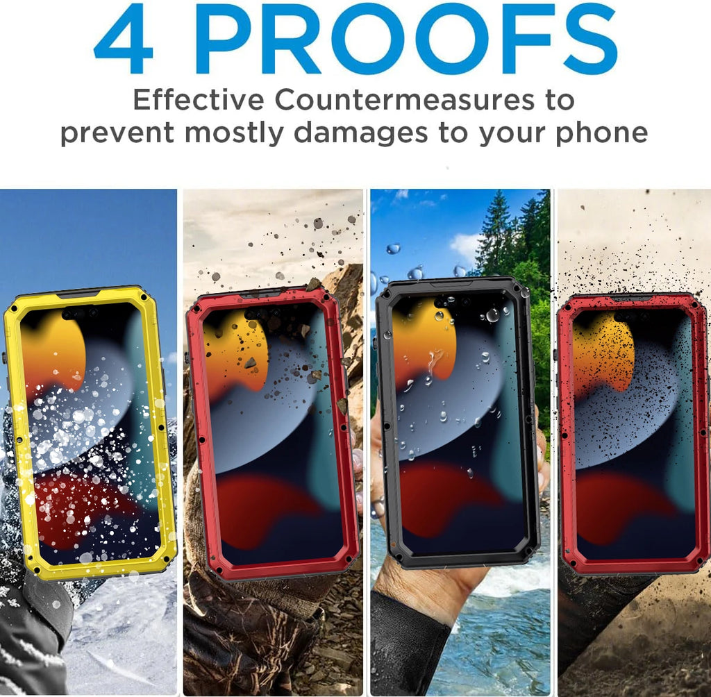 Heavy Duty Kickstand IP68 Screen Protector Covers Waterproof Metal Case for iPhone 16e 16 15 14 13 12 11 Pro Max XS XR Pro 7 8 + Tidesmit