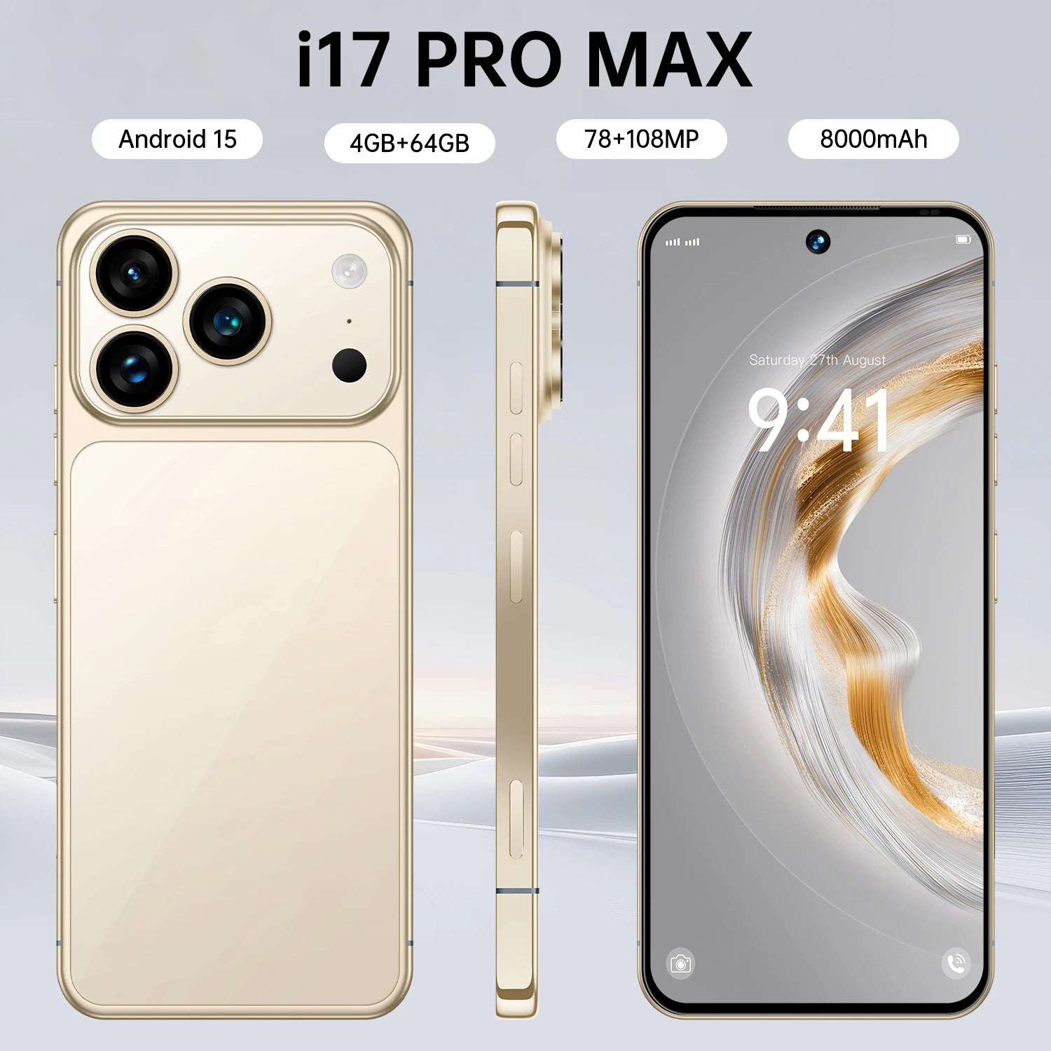 Tidesmit I17 Pro Max 7.3 inch 5G smartphone with 108MP camera 8GB RAM 256GB storage and Android 14