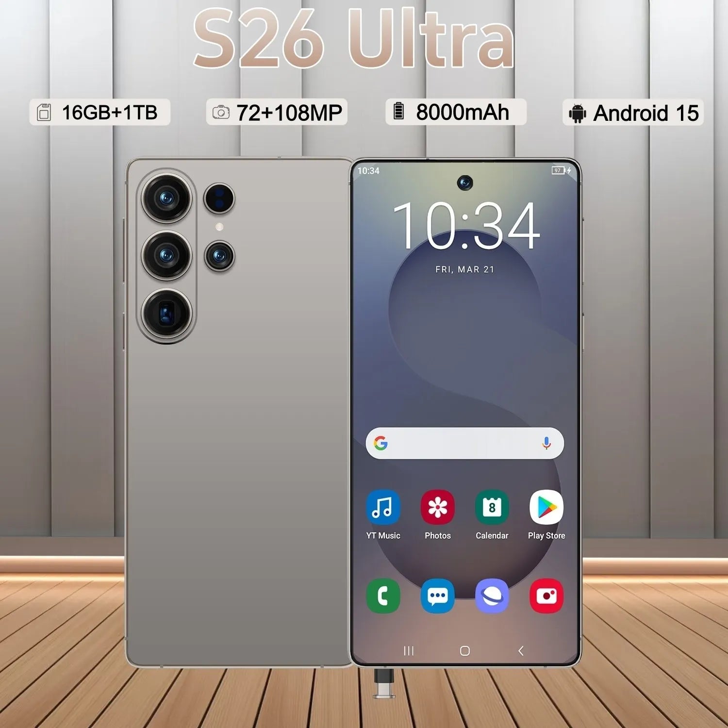 Tidesmit 5G Smartphone - 1TB Storage, 16GB RAM, Unlocked Dual SIM Gray 16g 1TB Tidesmit