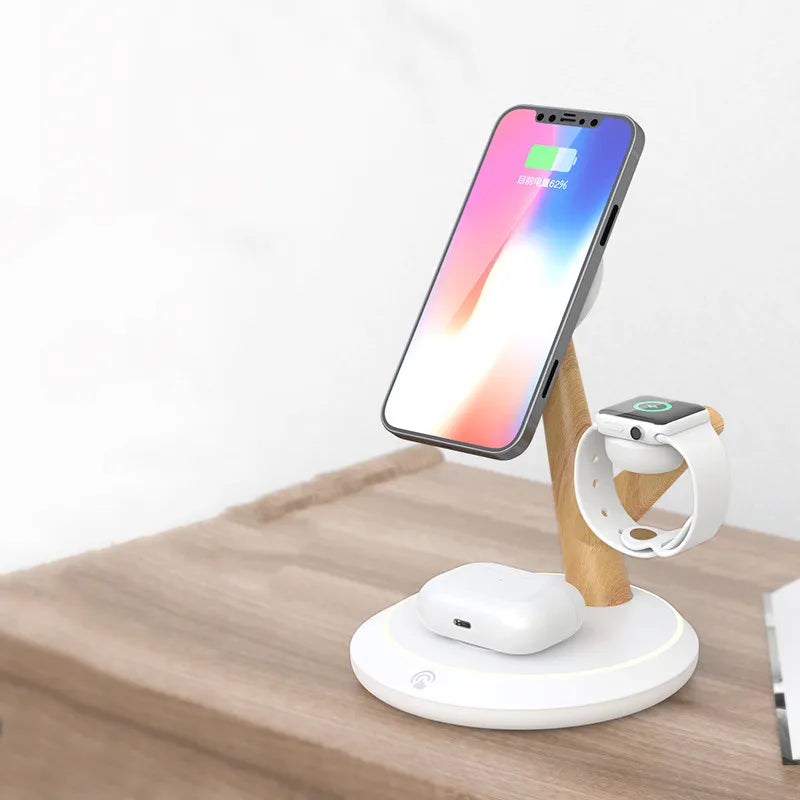 Power bank charger-15W High Quality Desktop 3 in 1 Branch Stand Magnetic Charger Dual Night Light Hot Product Mobile Phone Wireless Charger Tidesmit