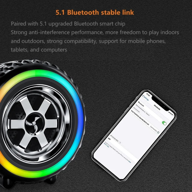 2023 New Tire Sound Outdoor Intelligent Portable Bluetooth Sound Portable Multifunctional Subwoofer Card Mini Speaker My Store