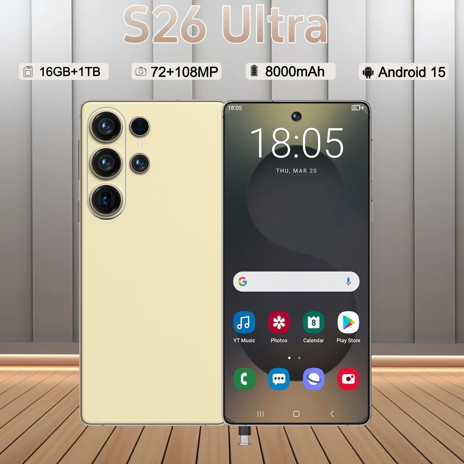 Tidesmit 5G Smartphone - 1TB Storage, 16GB RAM, Unlocked Dual SIM Gold 16g 1TB Tidesmit