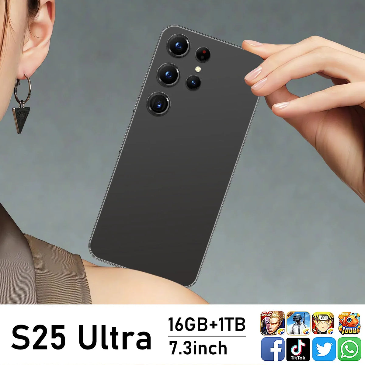 S25 Ultra smartphone, quad rear cameras with flash, dark gray back, 7.3-inch display