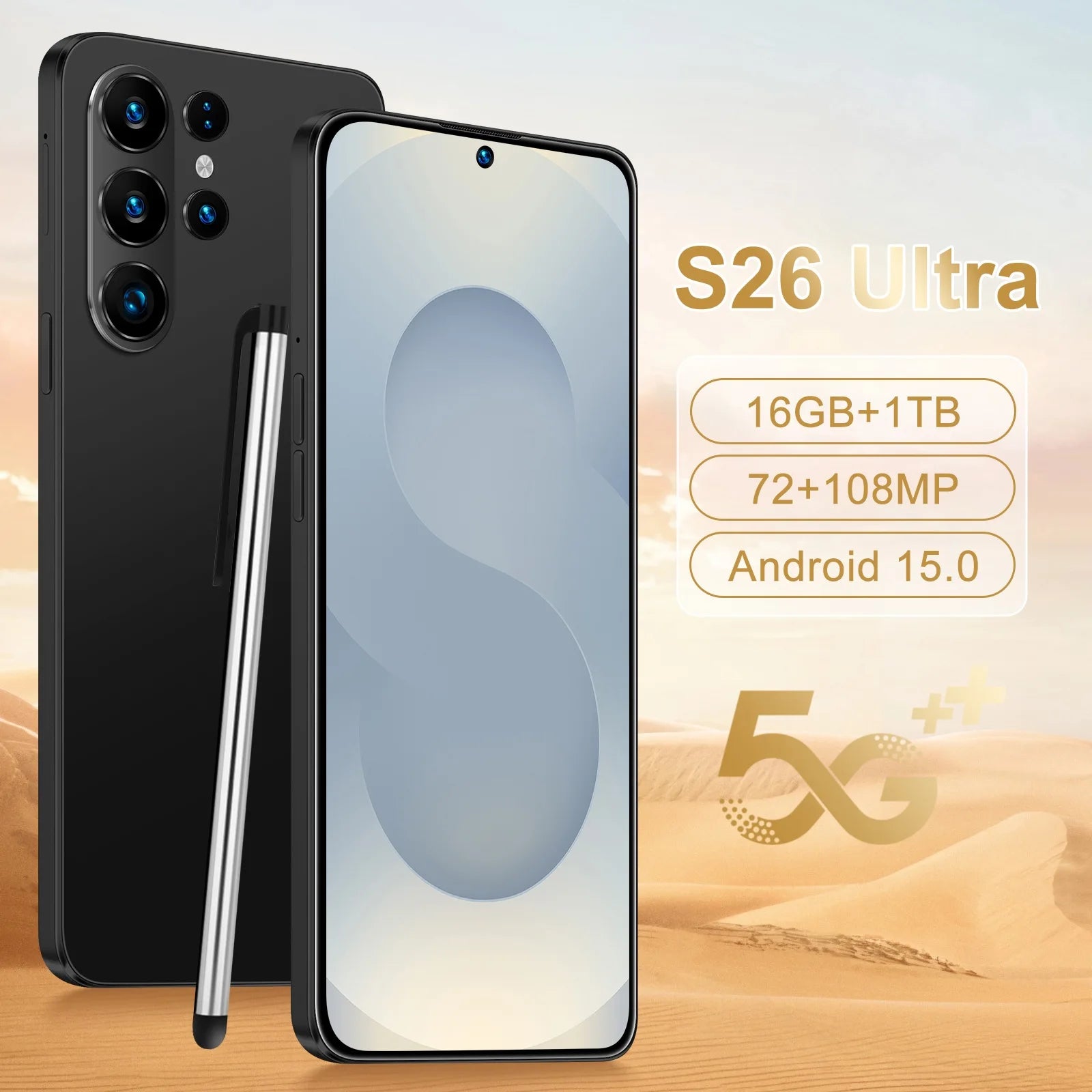 S26 Ultra 5G Smartphone, 16GB RAM, 1TB Storage, 7.3 Inch Display Black 16g 1TB Tidesmit