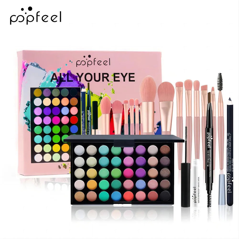 Wholesale Cheap and Good17 Styles Makeup Set Eyeshadow Lipstick Eyebrow Pencil Lip Gloss Makeup Brush Cosmetics Kit ALIBABA SET002B Tidesmit