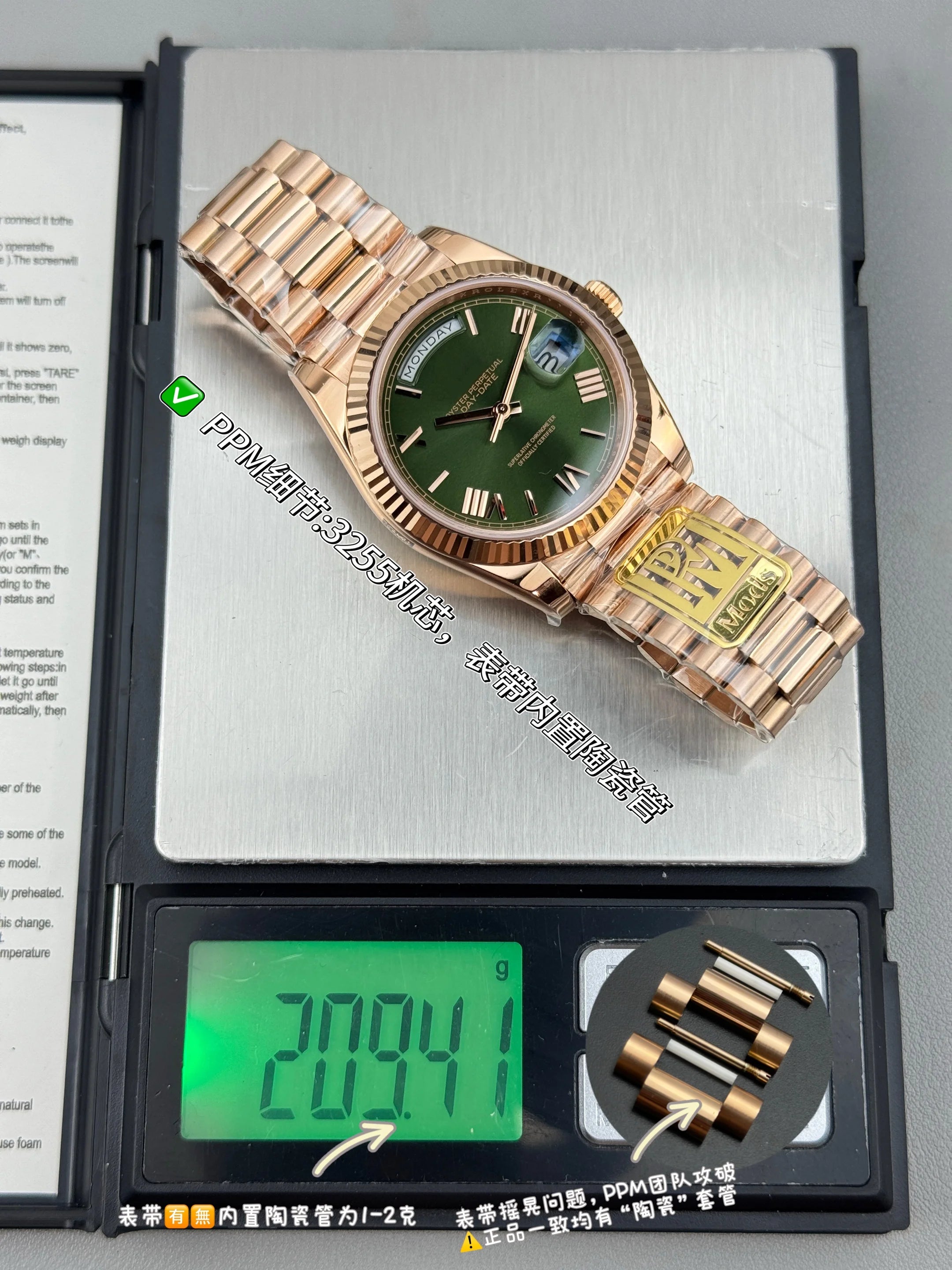 Super Quality Waterproof Mechanical Watch 41mm PPM Factory 904L Steel 3255 Movement 228238 Weighted 208g Green Watch President