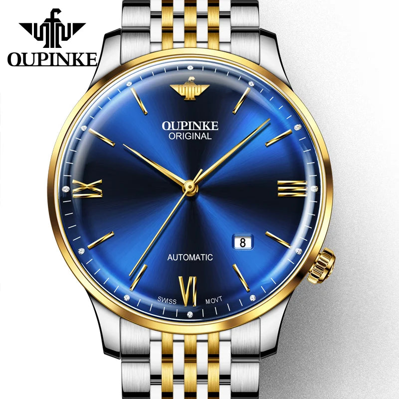 OUPINKE 3269 Original Luxury Ultra Thin Watch Men Automatic Mechanical Slim with Date Brand Leather Wristwatch Relogio Masculino