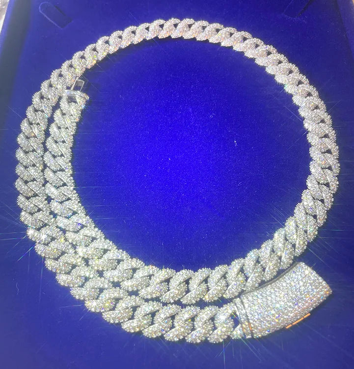 Wholesale Hip Hop Jewelry 8mm 10mm 12mm VVS Diamond Necklace Dropshipping Silver Iced Out Cuban Link Moissanite Chain