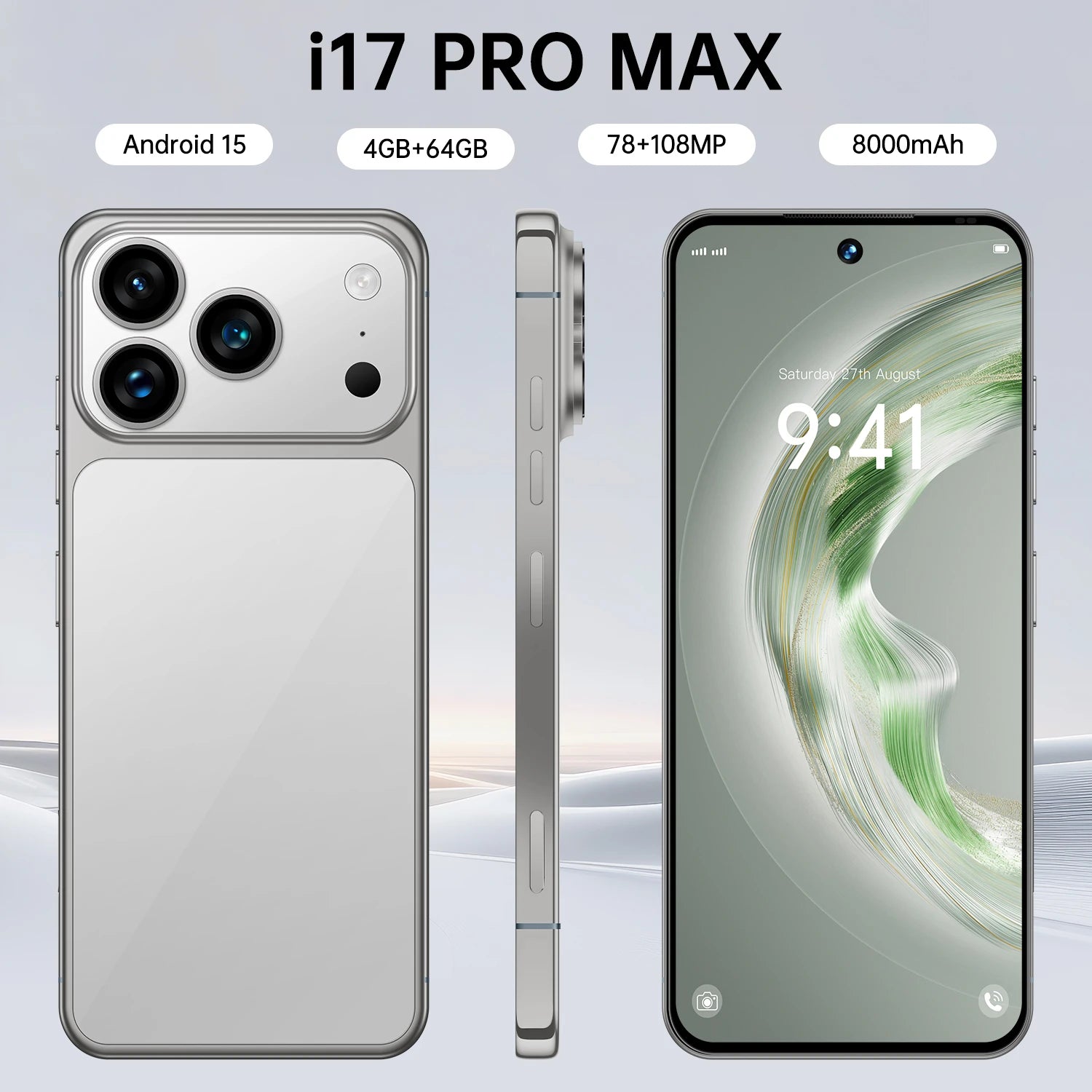 Tidesmit I17 Pro Max 7.3 inch 5G smartphone with 108MP camera 8GB RAM 256GB storage and long lasting 7800mAh battery