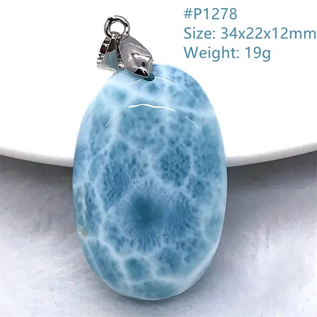 Natural Blue Larimar Trendy Necklace Pendant Women Men Gift Beads 925 Sterling Silver Dominica Water Drop Crystal Stone Jewelry