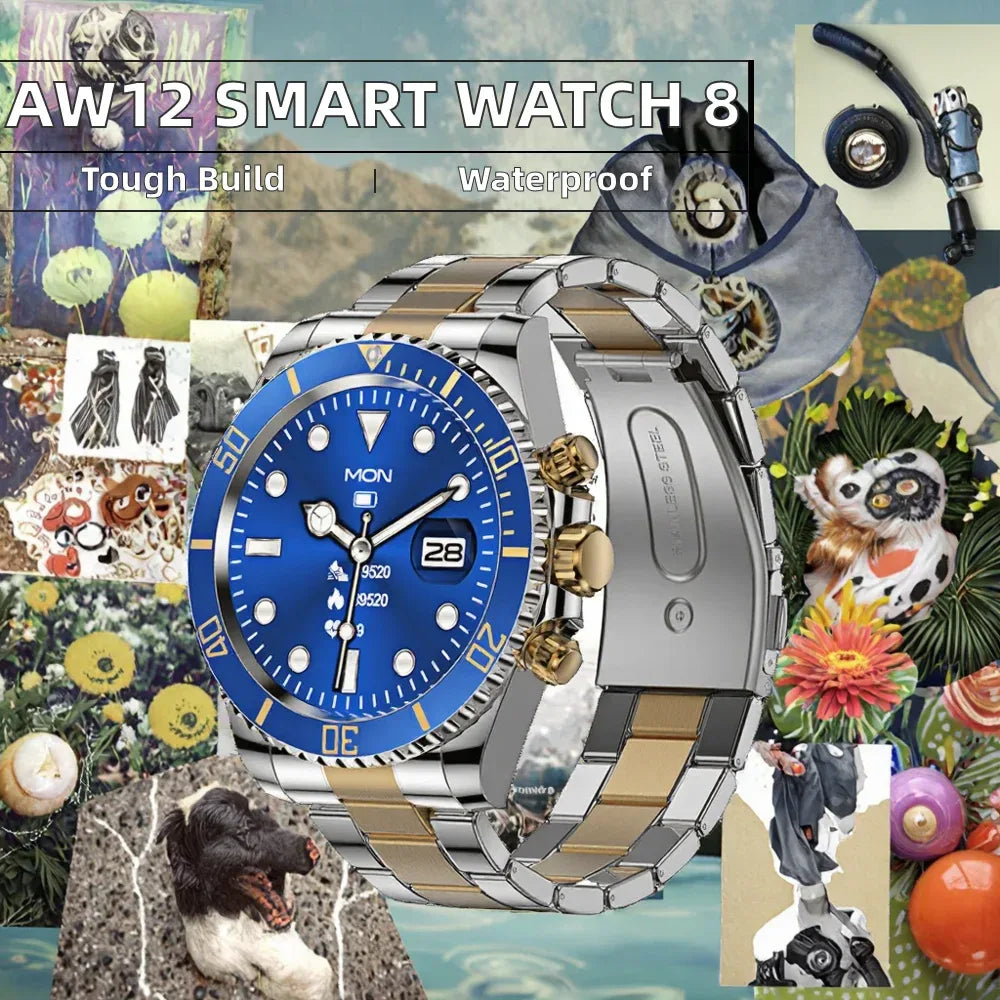 AW12 1.28 Inch Ultraclear Fitness Tracker Smart Watch Heart Rate Sleep Monitor Android Compatible Steel Band Calorie Tracker - Tidesmit