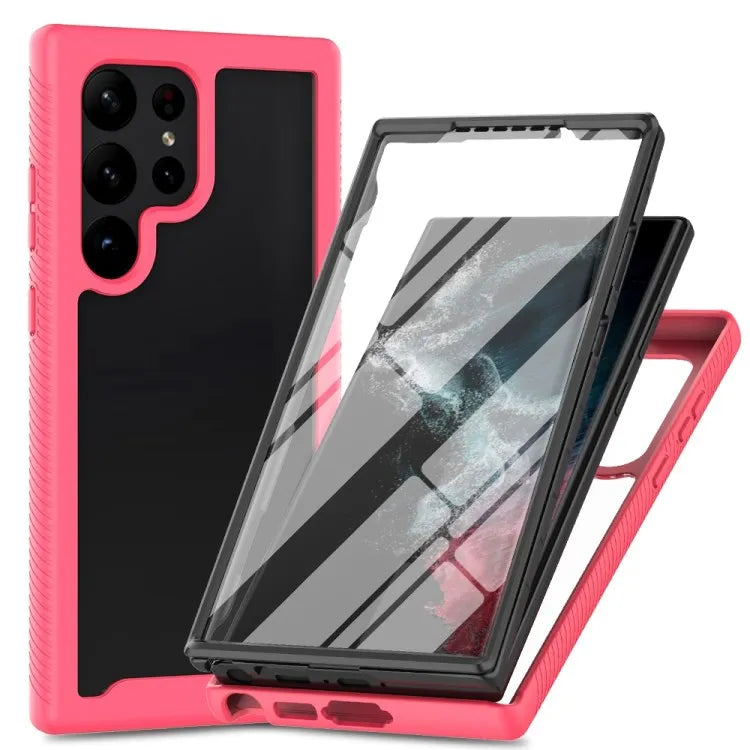 For Samsung Galaxy S23 Ultra PC TPU Hybrid Cover Full Protection PET Screen Protector Phone Case Pink OPP Bag For Samsung Galaxy S23 Ultra Tidesmit