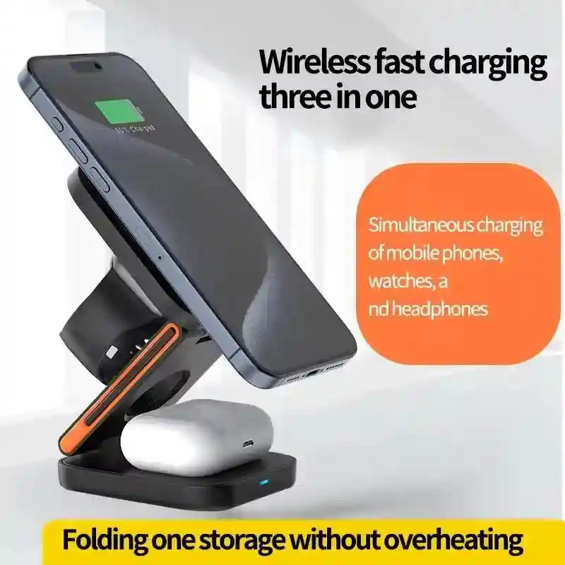 3-in-1 Magnetic Wireless Charger Stand – 15W Fast Qi Certified Station Tidesmit