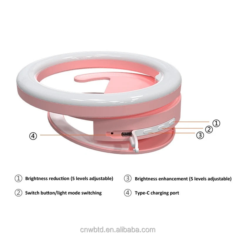 Rechargeable Mini Ring Light with Adjustable Clip Unblocked Screen Lamp for Phone Fill Beauty Lighting Made of Durable Plastic Tidesmit