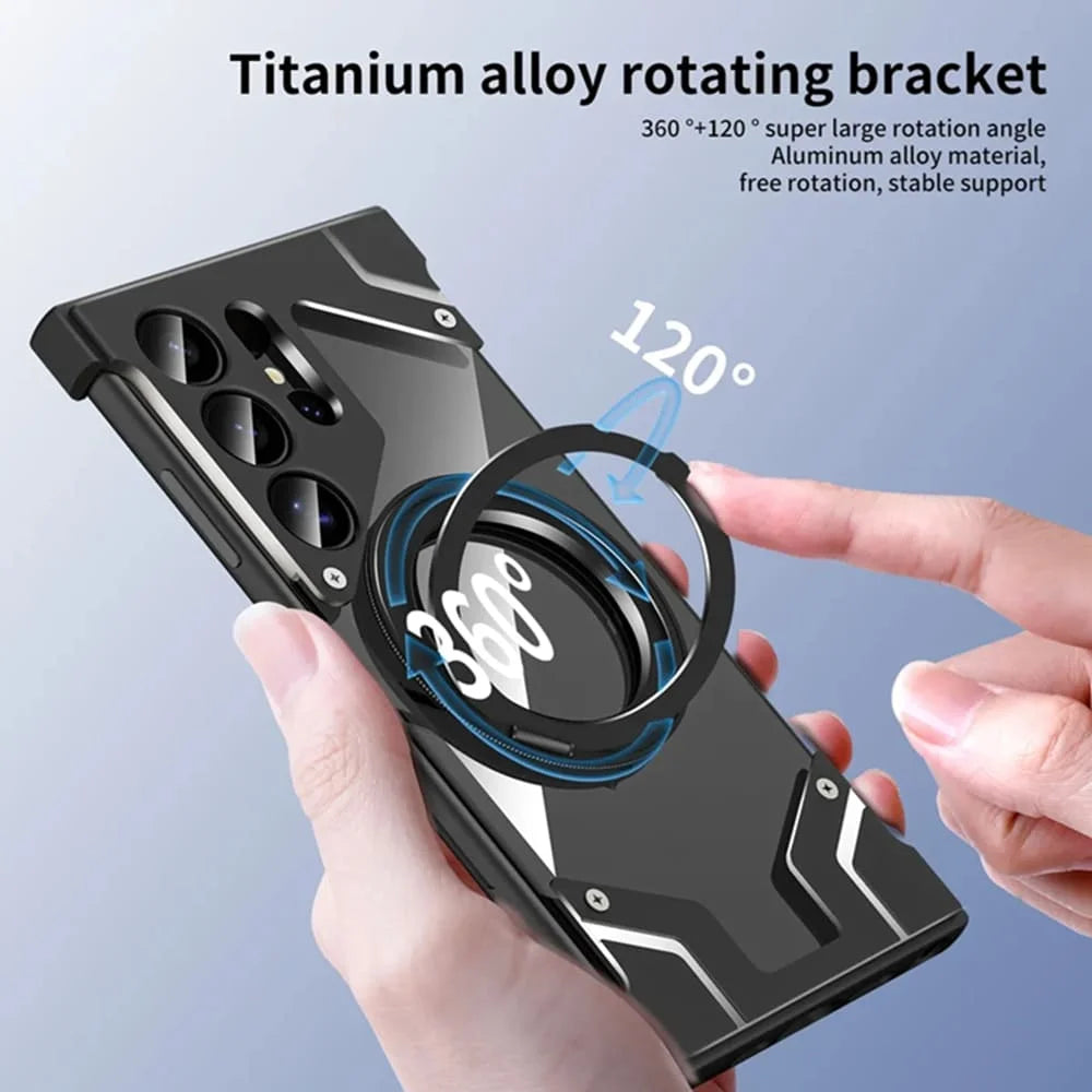 2025 Case Para for iPhone Luxury Metal Phone Case S24 Ultra Cover High Quality Rotating Bracket Magnetic Transparent Cover Tidesmit