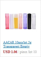 Set of 10 colorful, empty 5g transparent lip balm tubes for cosmetic packaging and DIY beauty products.