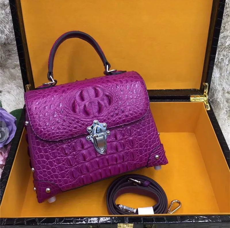 Authentic Exotic Crocodile Skin Women's Small White Purse Genuine Real Alligator Leather Lady Handbag Female Cross Shoulder Bag