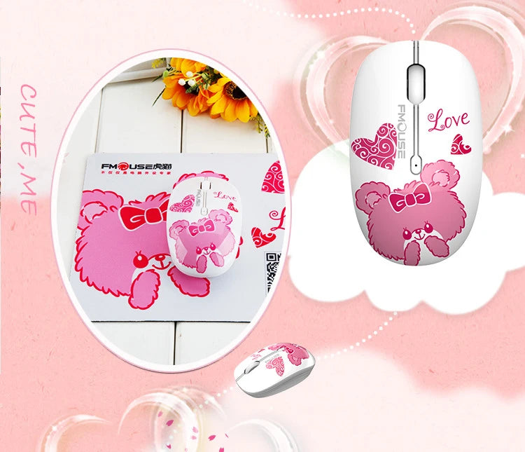 M101 Ergonomics Wireless Mouse 2.4G Cute Optical Cartoon Computer Silent Mice With USB Receiver for Laptop Kid Girl Gift Macbook