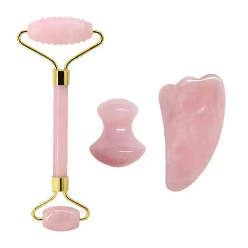 Rose Quartz Face Roller and Gua Sha Set - Premium Facial Massage Tool Massage Roller Type 4 Tidesmit