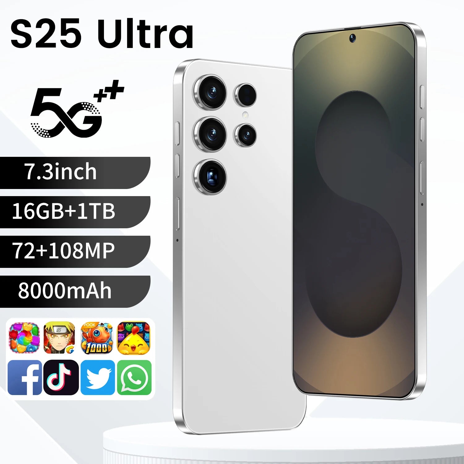 2026 S25 Ultra 7.3 inch Android 16 smartphone with 108MP camera and 16GB RAM for high-performance mobile gaming