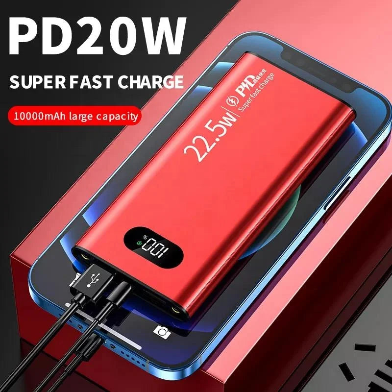 Power bank charger-PD22.5W Super Fast Charger Battery Charger With LED Flashlight Aluminium Alloy High Capacity Power Bank 10000mAh Tidesmit