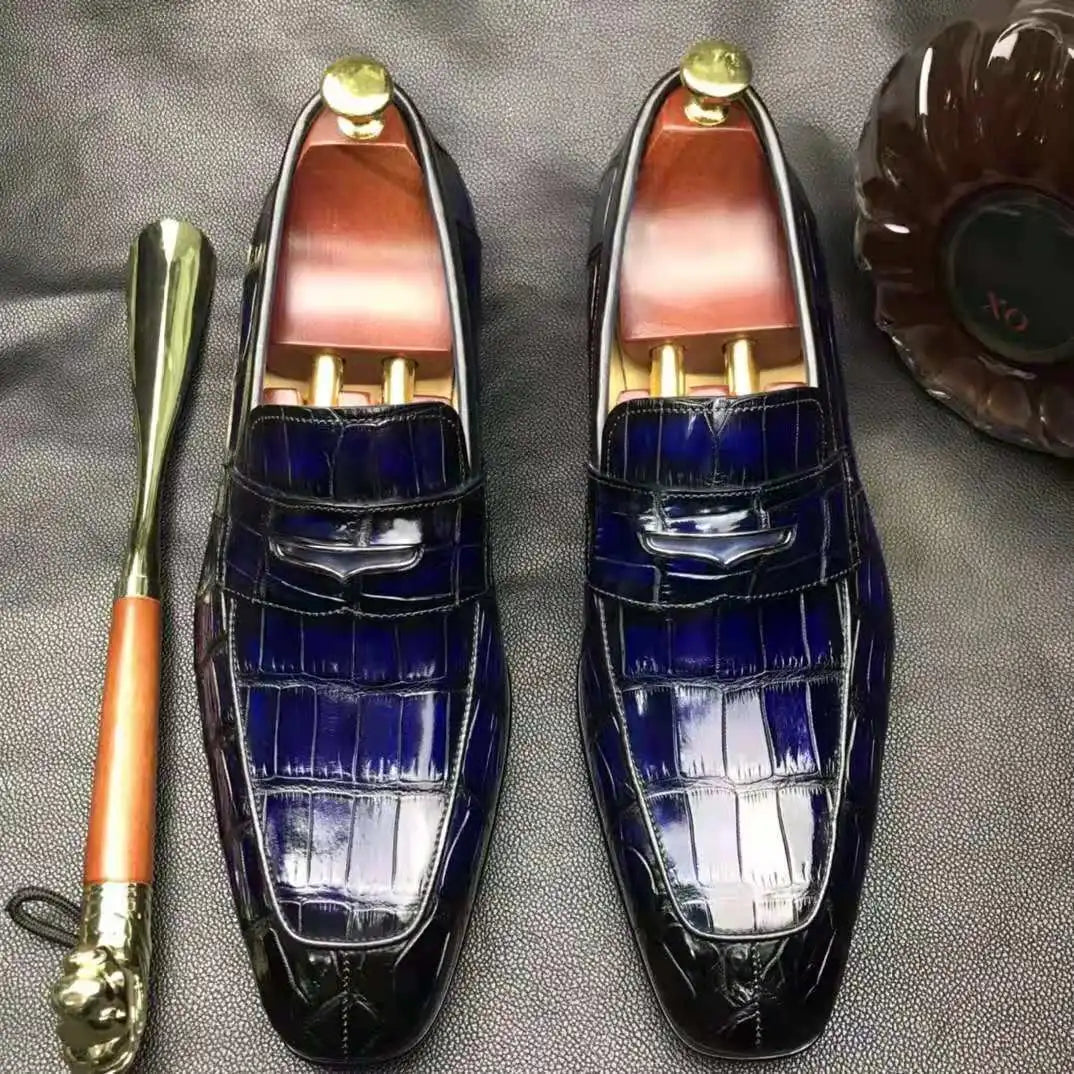 Goodyear Welt High Quality Shoes Men Luxury Handmade Men Shoes Genuine Crocodile Leather Wedding Party Loafers Shoes for Men