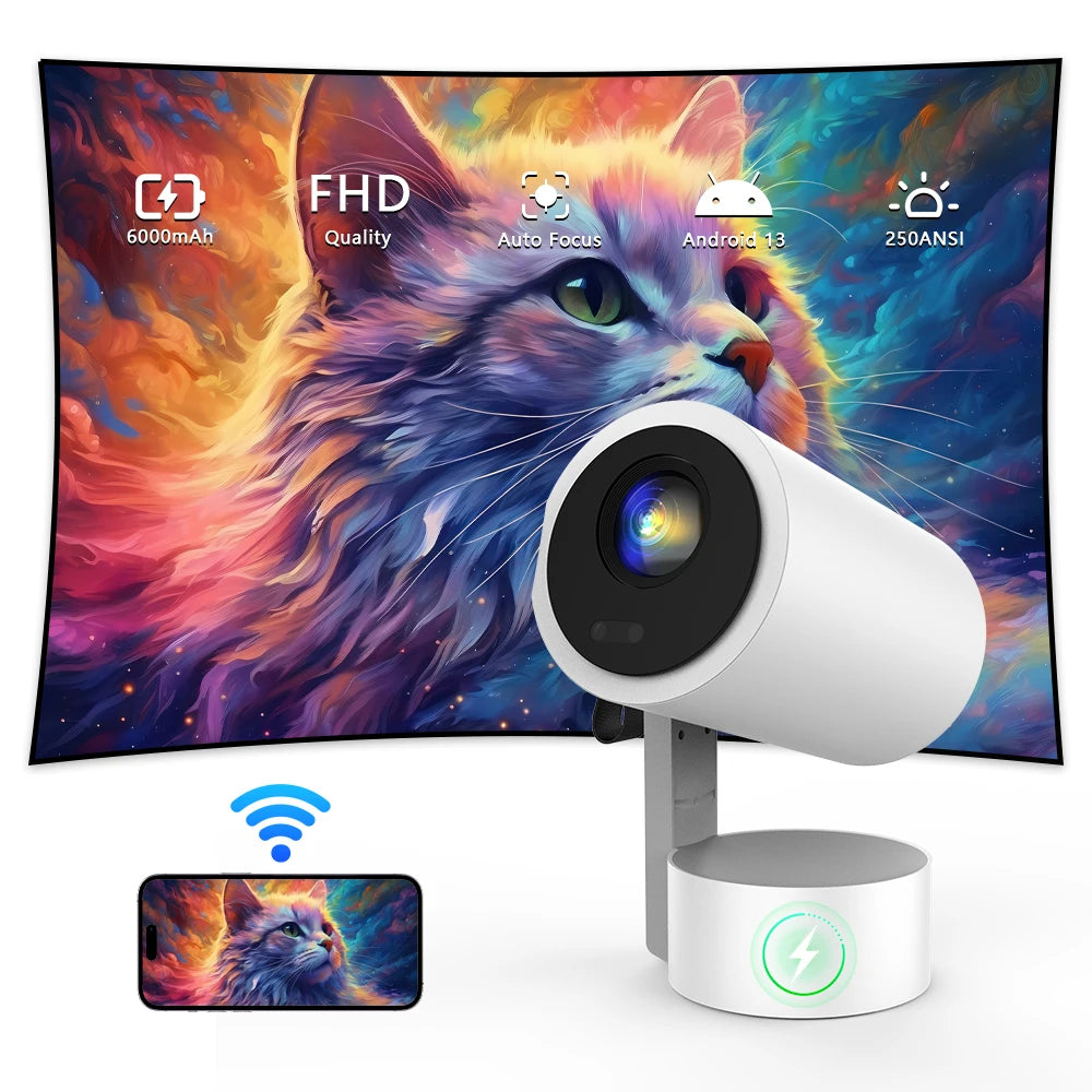 2025 R3P Portable Mini Projector 4K Full HD Smart Proyector 250 ANSI Lumen Home Theater Beamer Projector Built-in Battery White Tidesmit