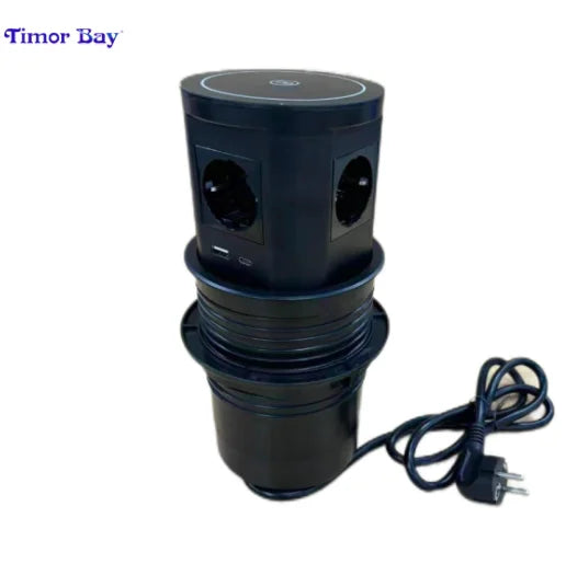 Pneumatic Lifting Desktop Socket with 5 EU UK AC Outlets Wireless Charging USB Charging Hidden Desk Top Socket Tidesmit