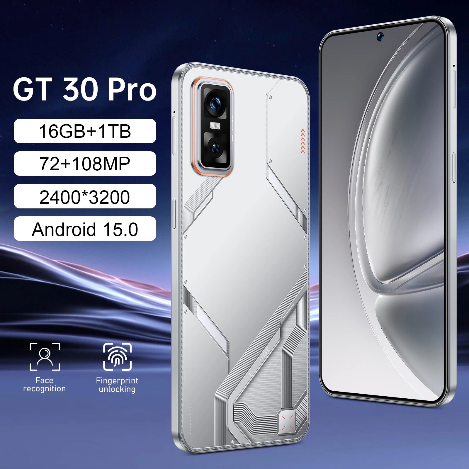 Tidesmit 5G Smartphone, 7.3 Inch AMOLED, 16GB RAM, 1TB Storage - Silver Tidesmit