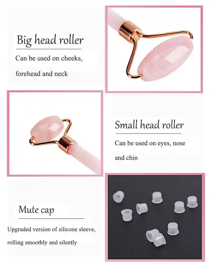 Rose Quartz Face Roller and Gua Sha Set - Premium Facial Massage Tool Massage Roller Tidesmit