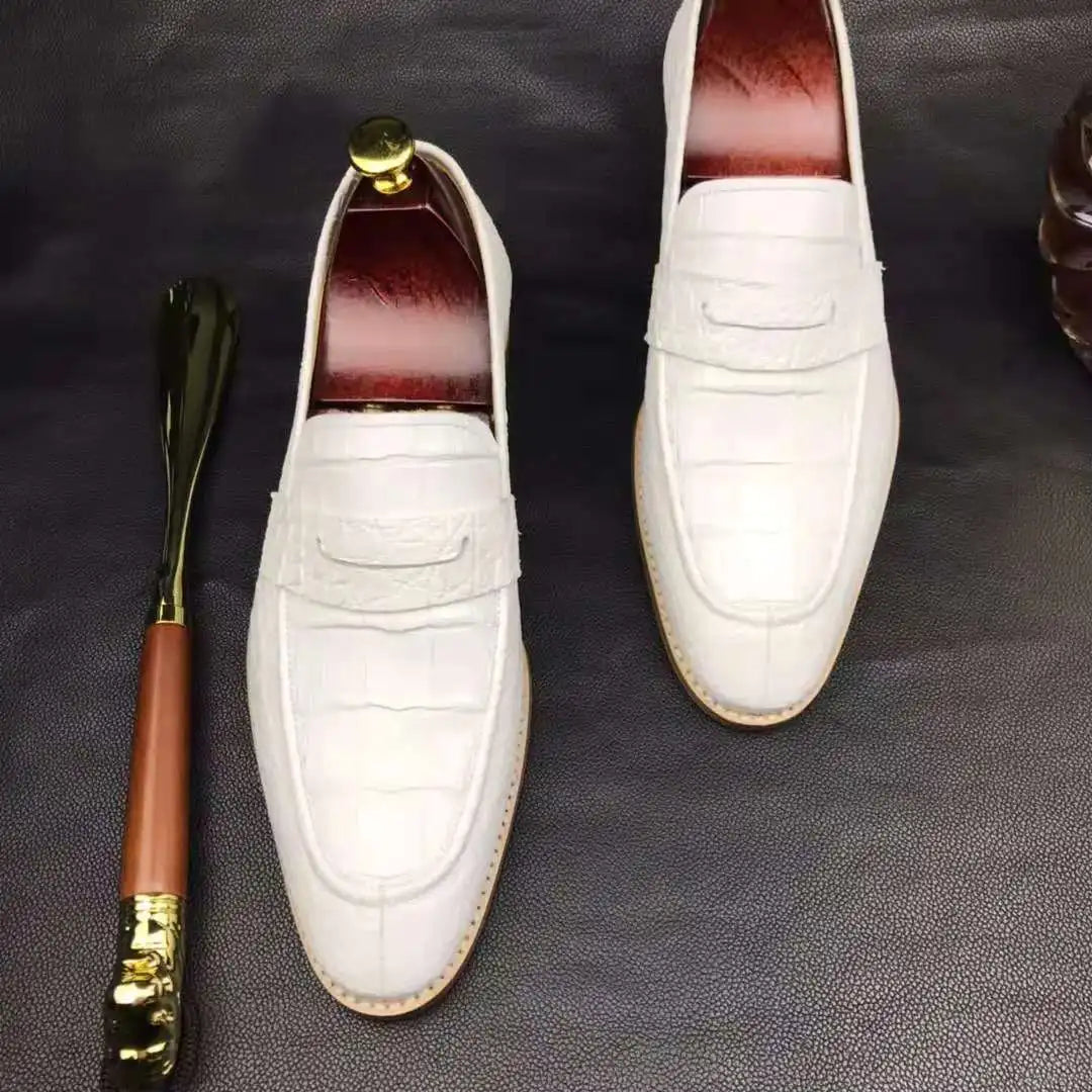 Slip-on Genuine Crocodile Leather Loafers Shoes Men White Color Alligator Handmade Shoes Man Goodyear Custom Wedding Men Shoes
