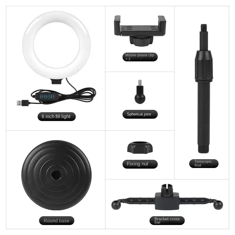 Durable Plastic 6-Inch Dual-Position Ring Fill Light LED Photography Desktop Disc & Mobile Phone Bracket Tidesmit