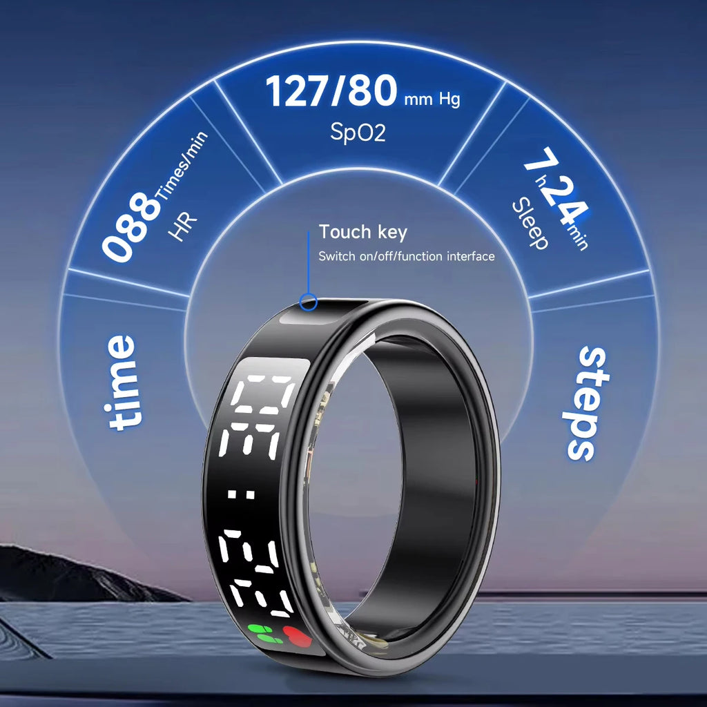 SR08 Smart Ring with Charing Box Heart Rate Sleep Tracker Smartring Sport Modes Digital Display Smart Ring for IOS Android Tidesmit