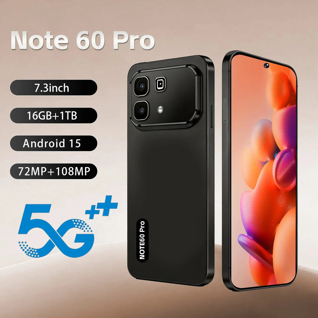 2026 Note 60 Pro smartphone with 16GB RAM 1TB storage 7.3 inch screen and 108MP camera in product gallery view