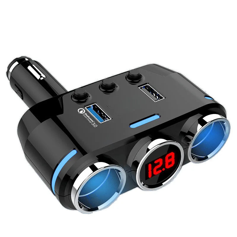 Multifunctional Car Charger USB Socket One-Touch Three-Cigarette Lighter 12-24V Voltage Monitoring Fast Charging for Cell Phones Tidesmit