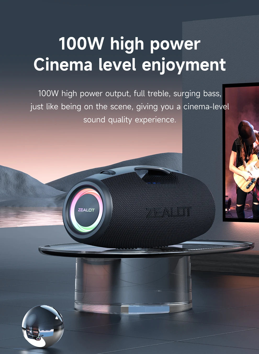 Zealot S78 Outdoors Party Speaker Professional Bluetooths 100W Bass Powered Portable Subwoofer Wireless LED Light Hifi Speaker My Store