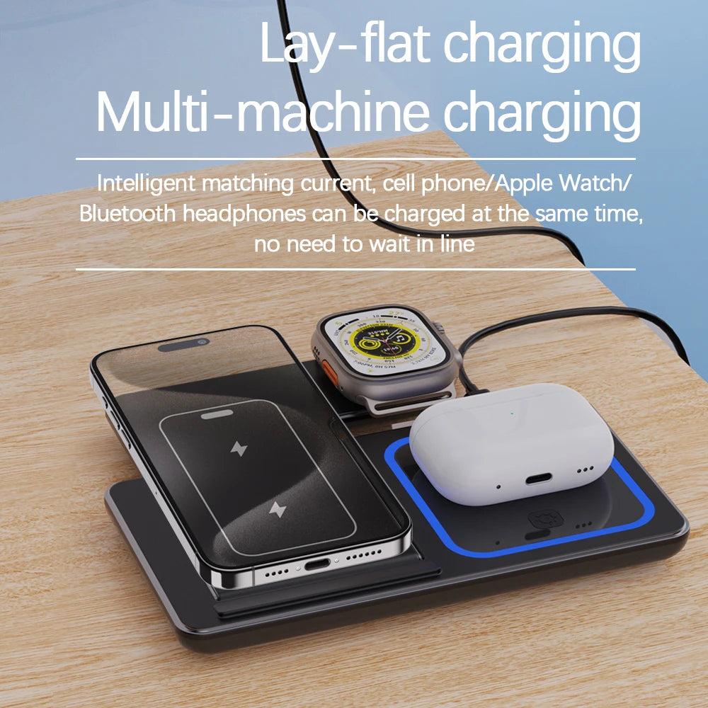Wholesale Portable 3 in 1 Multifunction Fast Wireless Charging Stand 15w Phone 3 in 1 Foldable Wireless Charger Tidesmit