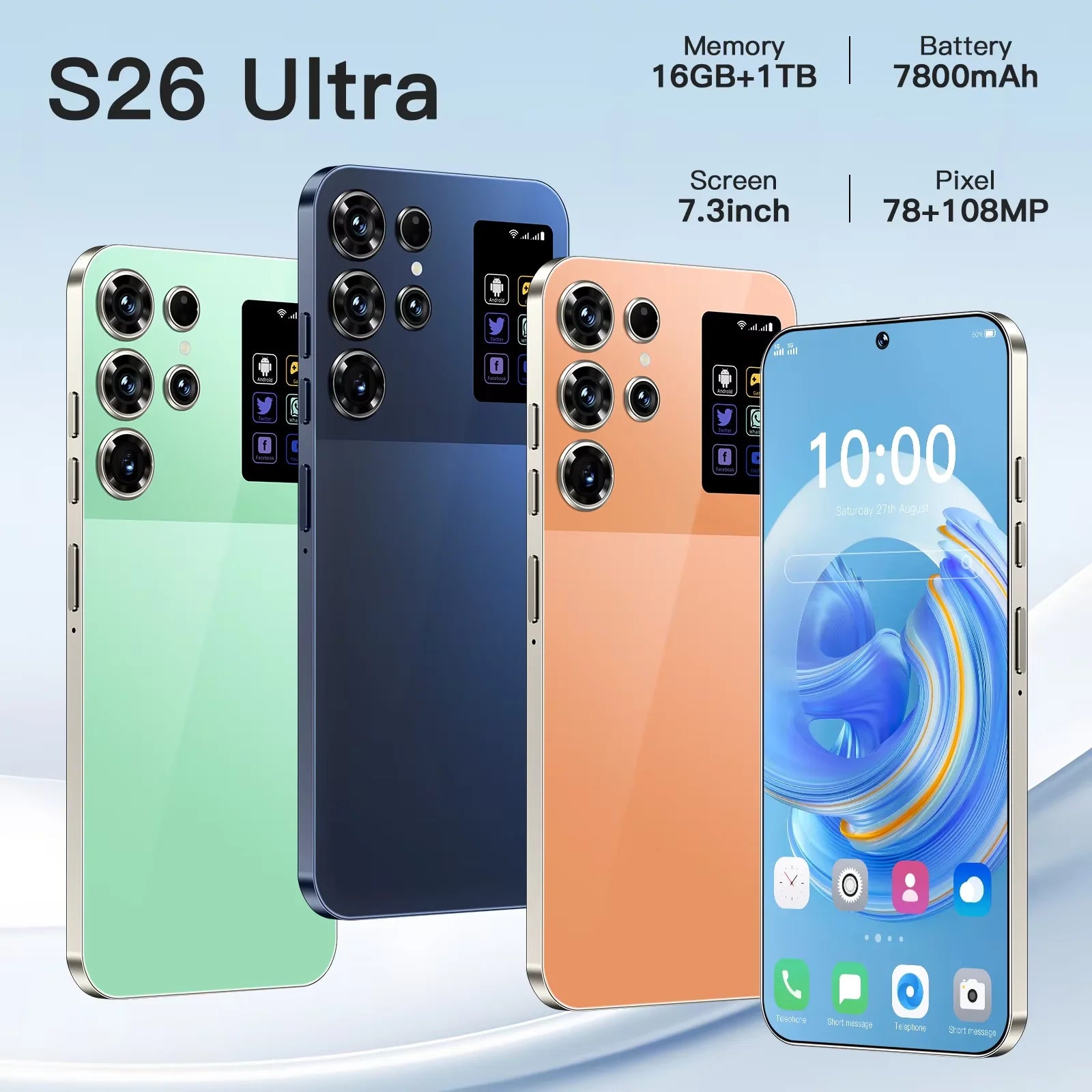 Ultra 7.3 Inch 16GB+1TB 5G Smartphone 72+108MP HD Camera Dual Card 5G Android 14.0 Unlocked Cellphone Tidesmit