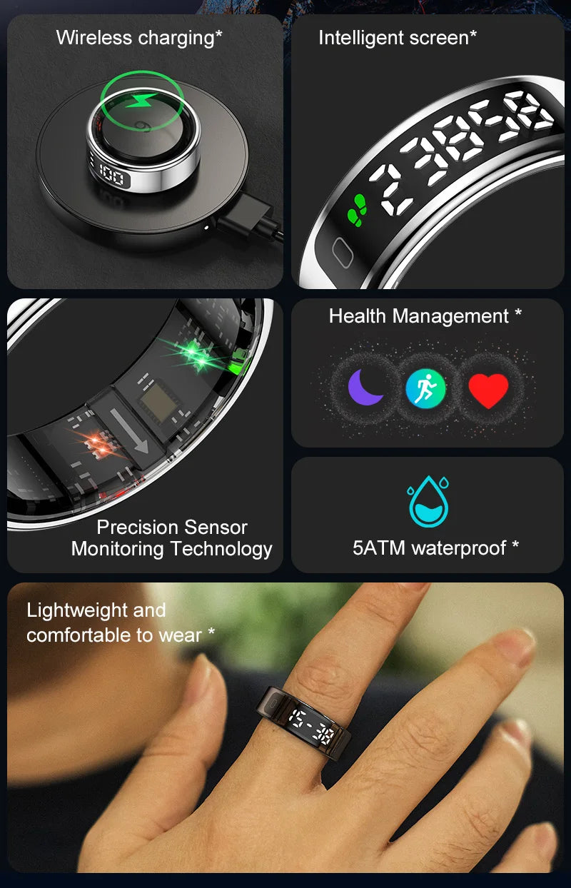 R11 Smart Ring 3.3g 5ATM waterproof Wireless Charging Heart Rate Blood Oxygen Sleep Health Monitor Step Distance Fitness Tracker Tidesmit