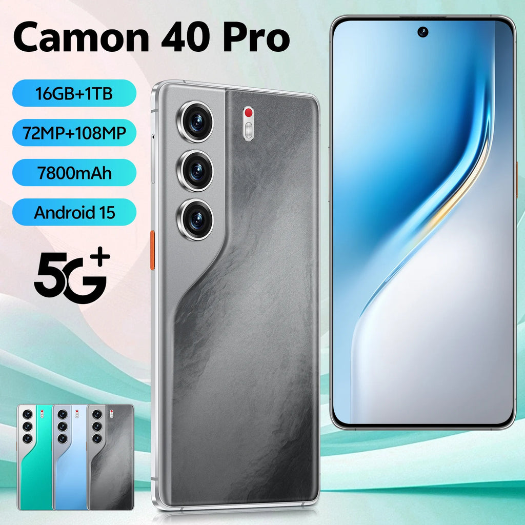Global 5G Camon 40 Pro 108MP Rear Camera 16GB+1TB Dual SIM Mobile Phone with 4K Screen Resolution New Arrival 5G Smartphones Black 16g 1TB Tidesmit
